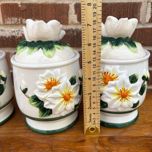 Vintage Magnolia Flower Canisters Kitchen Set of 3 Cottagecore - Picture 6 of 13